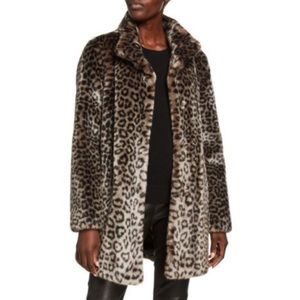 Calvin Klein Faux Fur Leopard Coat, Size S